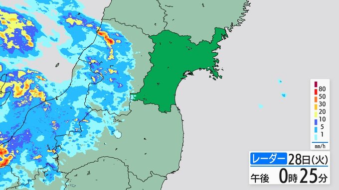28日夜の宮城県内は非常に激しい雷雨のおそれ　29日明け方にかけて大雨による土砂災害に厳重警戒　低地の浸水や河川の増水・氾濫にも警戒を【雨雲シミュレーション28日午後～29日朝】|TBS NEWS DIG