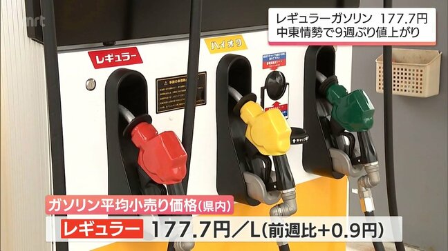 9週ぶりの値上がり 宮崎県内のレギュラーガソリン価格は177.7円/Lに 中東情勢の影響で今後も値上げが続く見込み|TBS NEWS DIG