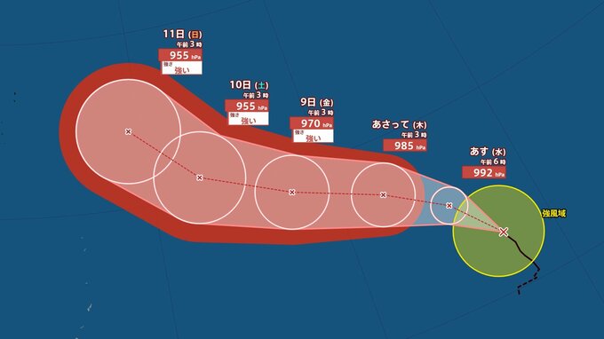 【台風情報】最大瞬間風速60m/s・中心気圧955hPa予想「台風29号(コグマ)」今後の進路・日本への影響は？16日にかけての雨風シミュレーション【気象庁台風情報6日07時15分発表】|TBS NEWS DIG