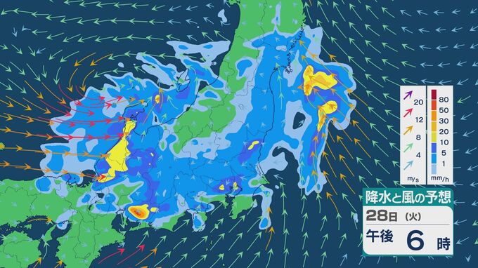 日本列島を高気圧が覆う「夏らしい気圧配置」は鳴りを潜め 28日(火)は低気圧が日本海を進み北陸では雨が強まるところも 関東でも雷雨に 雨と風シミュレーション|TBS NEWS DIG