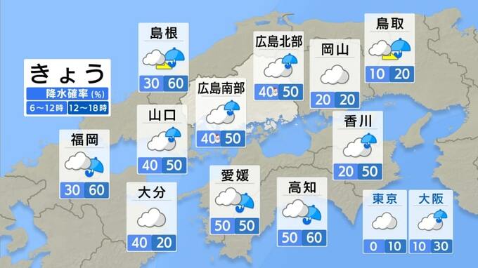 【きょう1/27(月)広島天気】日中は曇り空　気まぐれな雨がパラつく　濡れたくない方は雨具を　夕方以降は冷たい西風　夜は山から雪に|TBS NEWS DIG