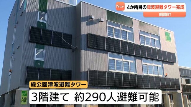 4か所目となる津波避難タワー完成 災害時の備え強化 290人収容で太陽光パネルで冬の暖房も完備 北海道釧路町|TBS NEWS DIG