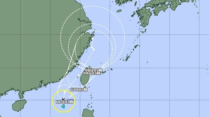 【台風情報】台風4号（ダナス）発生で進路と勢力は　停滞気味も勢力を増し北へ…最大瞬間風速35メートル程度で沖縄・九州地方に接近か　気象庁　|　山形のニュース│TUYテレビユー山形