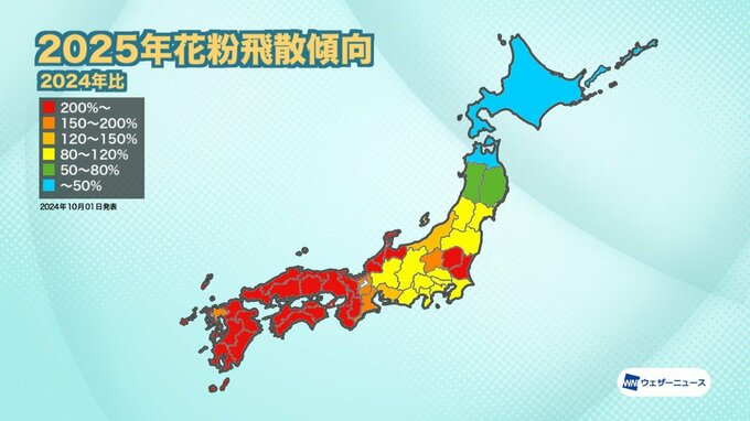 来年春は花粉大量飛散のおそれ　過去１０年で最多か　今年夏の記録的猛暑が影響|TBS NEWS DIG