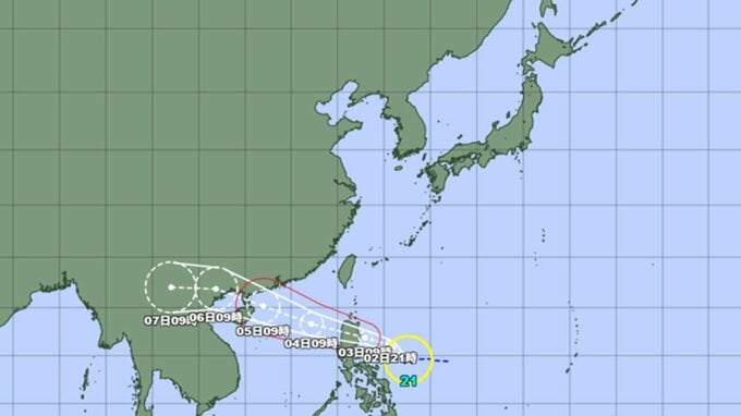 【最新】日本の南の海上に台風21号が発生　最大瞬間風速50メートル、強い勢力に発達の予想　今後の進路や動き、強さを詳しく 全国の天気を画像で　気象庁発表データから見る　|　山形のニュース│TUYテレビユー山形