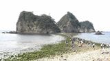 干潮時に潮が引くと…海岸と島がつながる 伊豆西海岸の堂ヶ島で毎年恒例「トンボロ開き」静岡県の天然記念物　|　静岡のニュース | SBSNEWS | 静岡放送