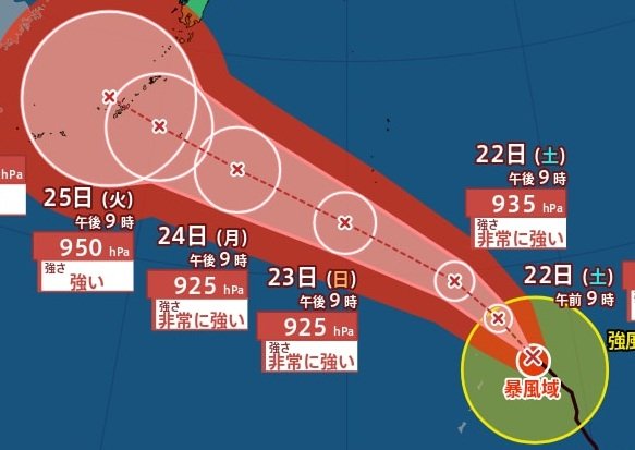 【台風情報】最大瞬間風速70m/s・中心気圧925hPaまで発達予想「台風18号(ソウデル)」週明け“強い勢力”で日本に接近か…進路予想・9月1日にかけての雨風シミュレーション【気象庁21日21時45分発表】|TBS NEWS DIG