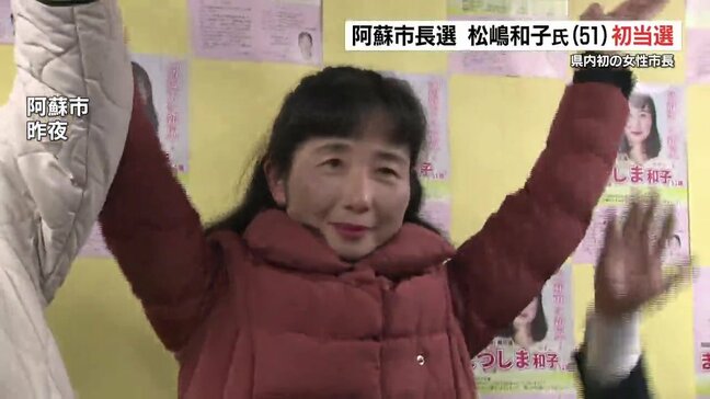 阿蘇市長選挙　新人の松嶋和子氏が当選　6期目目指す現職破る　熊本県内初の女性市長|TBS NEWS DIG