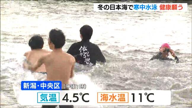 冬の日本海で「今年1年頑張れます！」健康などを願う寒中水泳　新潟・中央区|TBS NEWS DIG