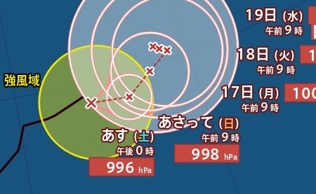 【台風情報】最大瞬間風速25m/s・中心気圧994hPa「台風17号(ナンカー)」東に進み日本から遠ざかる…今後の進路予想・雨風シミュレーション【気象庁14日12時45分発表】|TBS NEWS DIG