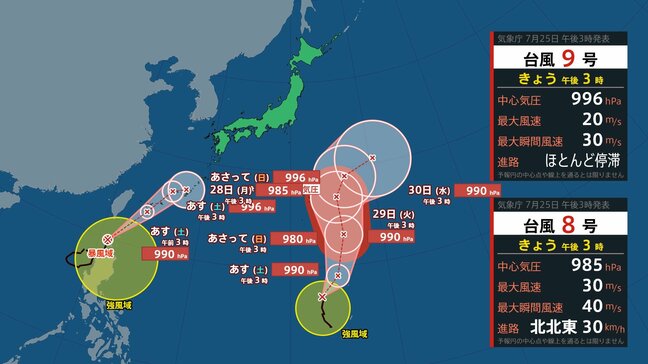 【台風情報】台風8号 九州南部、25日夜遅く~26日夜遅くにかけ線状降水帯が発生して大雨災害発生の危険度が急激に高まる可能性【雨と風のシミュレーション】|TBS NEWS DIG