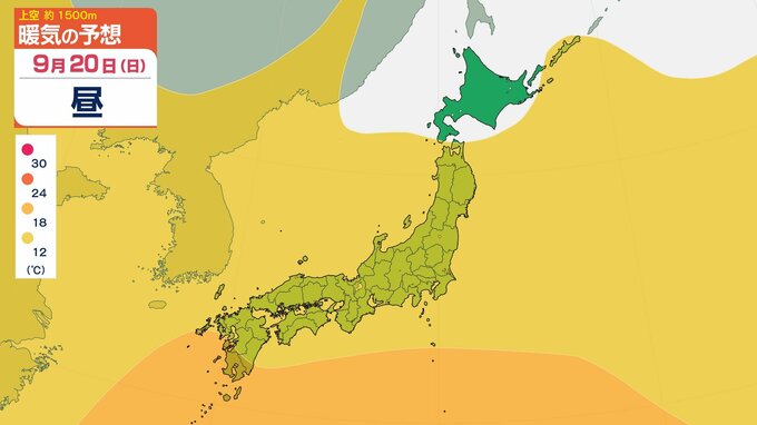【気象情報】9月20日ごろ～「10年に1度程度しか起きないような著しい高温」か　北海道から九州にかけて5日間の平均気温が2.5～1.8度以上高い予想 シルバーウィーク全国の天気【気象庁9月14日発表】|TBS NEWS DIG