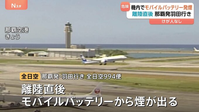 離陸直後の機内でモバイルバッテリーから煙　隣の乗客が飲料水かけ出火免れる　羽田行きのANA機|TBS NEWS DIG