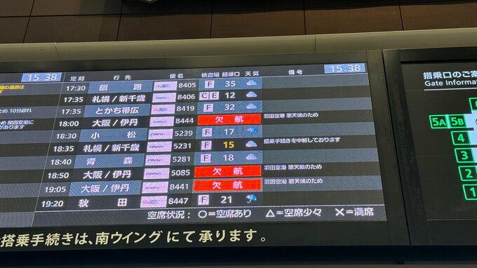 夕方から荒れた天気予想でANA・JALで計49便が欠航決める　最新情報に注意|TBS NEWS DIG