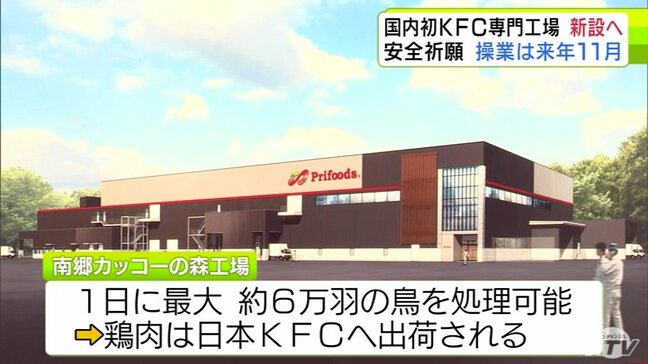 ケンタッキーフライドチキン向けに加工する『国内初』の専門工場の新設に向け工事の安全祈願 新工場は1日に最大6万羽ほどの鳥を処理可能 青森県八戸市|TBS NEWS DIG