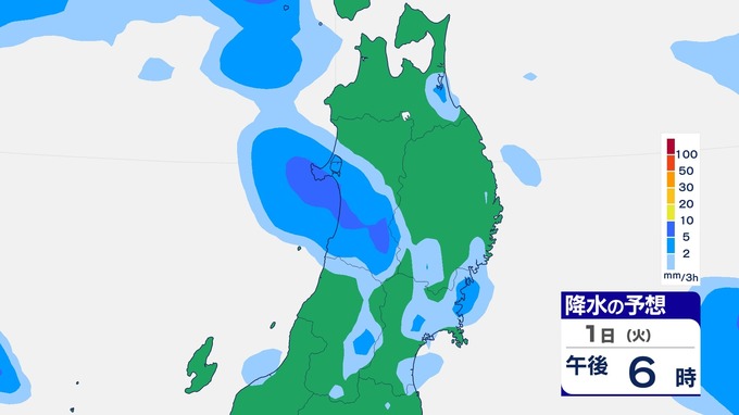 2日にかけて激しい雨の見込み…多いところでは1時間に40mmの雨量予想　“警報級”大雨の可能性も　東北地方【雨風シミュレーション】　|　富山のニュース｜天気・防災｜チューリップテレビ