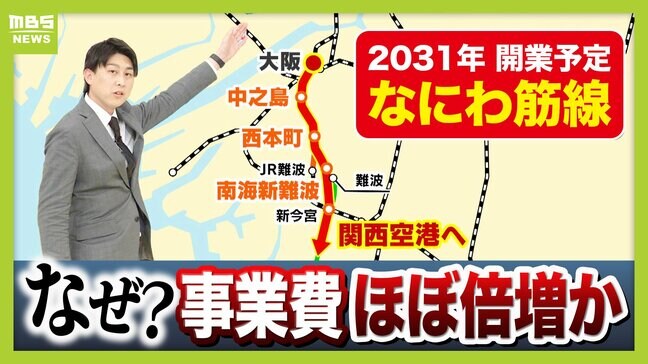 【なにわ筋線】総事業費「3300億円→6500億円」倍増見通し…新たに税金投入も？　大阪の南北を結ぶ“新路線”アクセス向上や御堂筋線の混雑緩和に期待（2026年4月30日）|TBS NEWS DIG