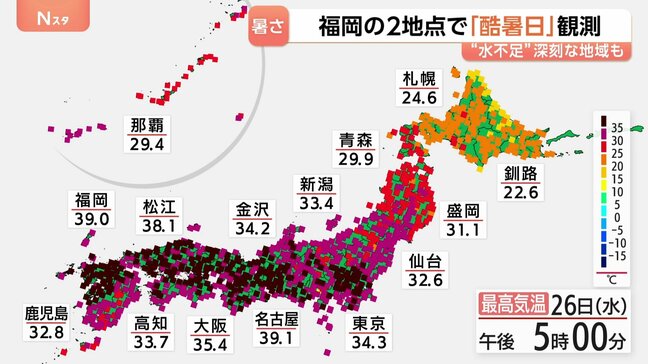 福岡40.4℃で23日ぶりの「酷暑日」観測　きょうも各地で猛烈な暑さ 「ゲリラ雷雨」も発生|TBS NEWS DIG