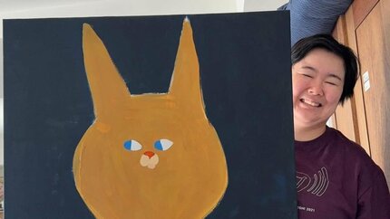 やす子】「新作描きました」愛猫の絵画を披露 フォロワー反響「個展を