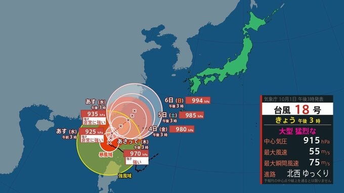 【台風情報】ダブル台風　台風18号(クラトーン)と台風17号(チェービー)　今後の勢力と進路は　17号はあす熱帯低気圧になる見込み　|　山形のニュース│TUYテレビユー山形