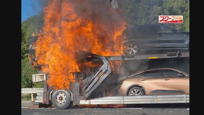 「タイヤがバーストして火が出た」山陽道で大型トラックが炎上　上り線本郷ＩＣｰ三原久井間で通行止め　下り線尾道ＩＣｰ本郷ＩＣ間は解除　けが人なし　広島　|TBS NEWS DIG