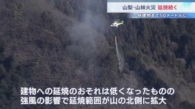 強風で山の北側に延焼範囲拡大　山梨・上野原市の山林火災 「きのうより大丈夫かな」消火活動進み建物への延焼のおそれ低くなる|TBS NEWS DIG
