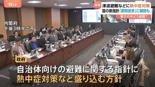 政府が津波避難などの指針に“熱中症対策”盛り込む方針 「原則徒歩避難」は変わらず…専門家からは疑問も「徒歩避難者は暑さで早期避難終了、車避難を前提に計画を」|TBS NEWS DIG