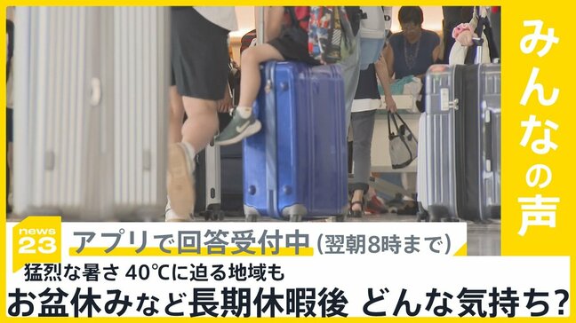 猛烈な暑さ 40℃に迫る地域も　お盆休みなど長期休暇後 どんな気持ちになる？【news23】|TBS NEWS DIG