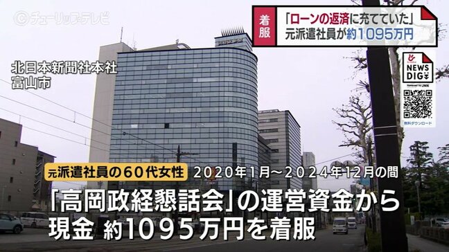「ローンの返済などに充てた」　北日本新聞社運営“高岡政経懇話会”で1000万円超の着服　元派遣社員の女性は契約解除　富山|TBS NEWS DIG