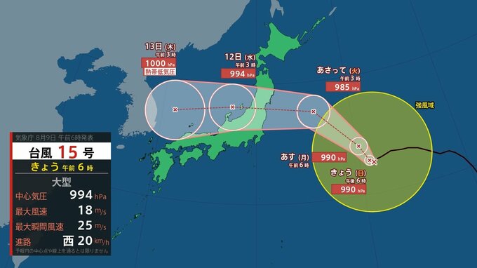 【台風情報】台風13号・15号に加えてダブル「熱帯低気圧」発生へ　15号はお盆に日本直撃か　※19日までの雨・風シミュレーション　【9 日午前8現在】|TBS NEWS DIG