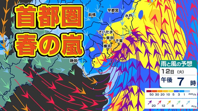 首都圏「春の嵐」…関東甲信は昼過ぎ～帰宅時間は大雨と強風予想【雨・風シミュレーション1時間ごと 東京の雨ピークは】　|　鹿児島のニュース｜MBC NEWS｜南日本放送