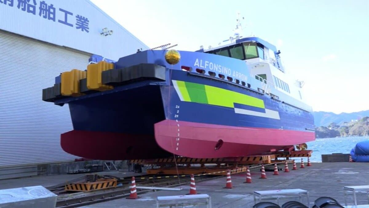 洋上風力発電の作業員を海に運ぶCTV船が完成 全長28メートル、高速での