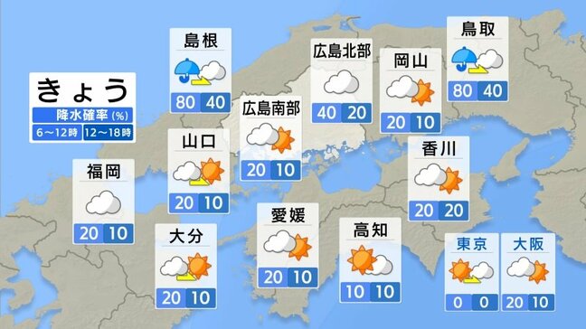 【きょう11/19(水)広島天気】北部はしぐれ　南部は乾燥注意　昼前まで雨降りやすい　次第に日差し届く|TBS NEWS DIG