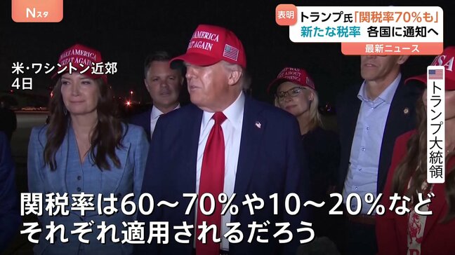トランプ大統領が「新たな関税率は10～70%」と発言　4日から通知と説明　4月基準で大幅に高く　対象国は明かさず|TBS NEWS DIG