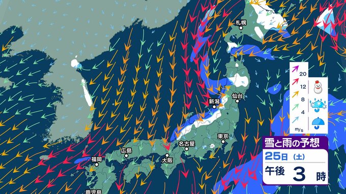 「春」から「冬」へ体感ガラリ “逆戻り” 25日は東京で寒中の寒さ…来週は福岡など一桁続く見込み【雪と雨と風のシミュレーション】|TBS NEWS DIG