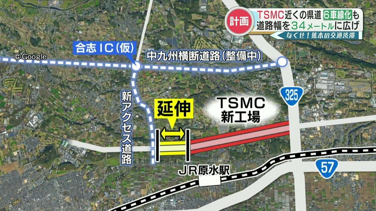 TSMC工場南側の県道について6車線化に対応できるよう道幅を拡張へ