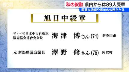 顕著な功績や長年の公務を称える「秋の叙勲」 新潟県内からは89人が