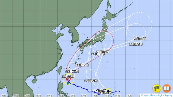 【台風情報　気象庁・06時45分発表】　台風7号　28日は予報円が関東・中部に　8号は27日に日本の南に接近か　【進路予想】　|　山梨のニュース | ＵＴＹテレビ山梨