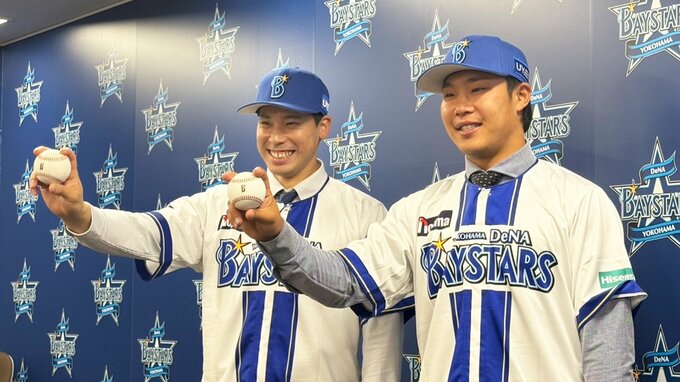 DeNAに移籍の2人が入団会見　尾形崇斗「必ず今年の戦力に」井上朋也「バッティングで優勝に貢献できるように」|TBS NEWS DIG