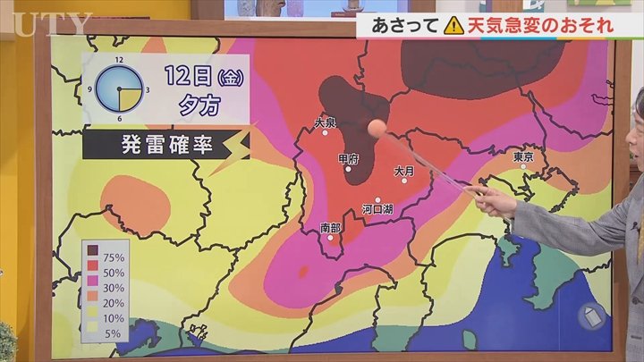 11日は中・西部を中心に晴れ　12日は天気急変雷雨のおそれ　米津龍一気象予報士が解説　山梨