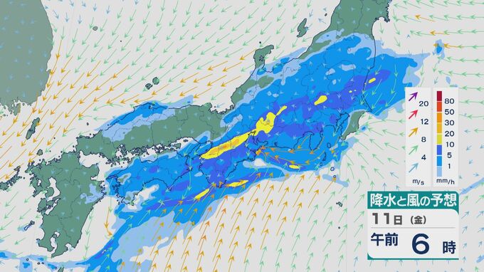 秋雨前線が11日(金)に北上し太平洋側の沿岸付近で停滞へ 東海や関東で雨が降る天気に 土砂災害には引き続き注意・警戒を 雨と風シミュレーション　|TBS NEWS DIG