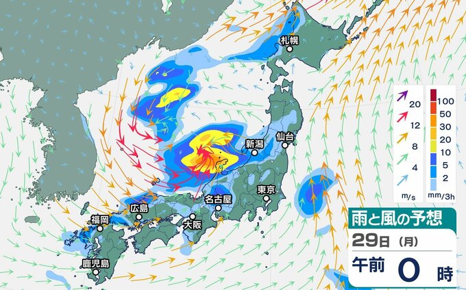 【気象情報】週明け29日は北陸地方「警報級の大雨」のおそれ… 新潟、富山、石川で100ミリを予想、浸水や土砂災害に注意・警戒【雨と風のシミュレーション】　|　富山のニュース｜天気・防災｜チューリップテレビ