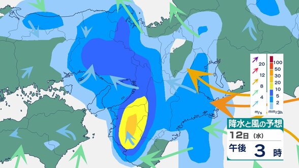 【大雨情報】近畿地方 南部は1時間50mmのところも 13日朝にかけ非常に激しい雨のおそれ【雨と風のシミュレーション】 　|　富山のニュース｜天気・防災｜チューリップテレビ
