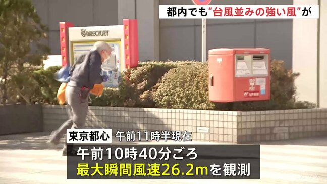東京都内で“台風並みの強い風”　都心でも最大瞬間風速26.2mを観測　「風で倒れた」渋谷・道玄坂で街灯が折れる|TBS NEWS DIG