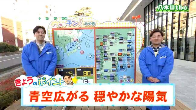「高気圧に覆われて概ね晴れる見込み。気温は11月中旬並みの予想で昼前後は日差しの温もりを感じられそう」tbc気象台 2日|TBS NEWS DIG