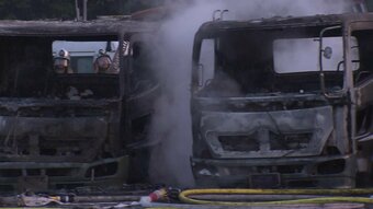 「トラックが燃えている」運送会社の敷地内に停車中のトラック３台が全焼　ほかのトラックや車など３台も焼ける　広島　|　RCC NEWS | 広島ニュース | RCC中国放送