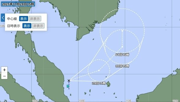 【台風のたまご】南シナ海の熱帯低気圧…29日午後には台風に発達　その後は北上、12月1日には再び弱まる予想　進行方向の変化に注意【雨と風のシミュレーション】　|　富山のニュース｜天気・防災｜チューリップテレビ