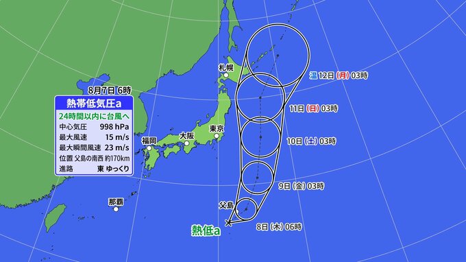小笠原近海の「熱帯低気圧」 台風5号に発達か 首都圏を含む関東地方など大気不安定 お盆休みにかけ新たな熱帯低気圧も発生か【天気情報】　|　愛媛のニュース - Nスタえひめ｜あいテレビは6チャンネル