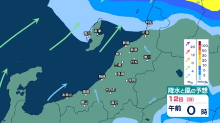 新潟の雨 】雷を伴う激しい雨が降り大雨か 12日夕方までの24時間に下越