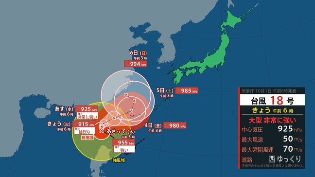 【台風進路情報】ダブル台風 日本に影響　台風18号 「大型で猛烈」発達しながらノロノロ北上　3日から4日にかけ沖縄地方接近のおそれ　台風17号は関東地方の東を北上後に温帯低気圧へ【今後の雨は？予想シミュレーション】|TBS NEWS DIG